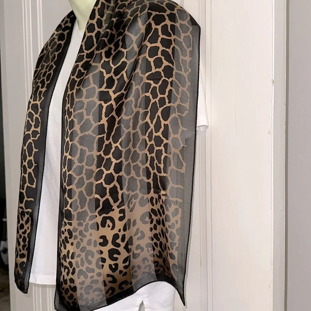 Animal Print Black,Brown &‎ Tan Semi Sheer Long Scarf